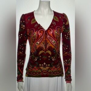 ETRO Bohemian Paisley Long Sleeve Top Sz 6, IT 42